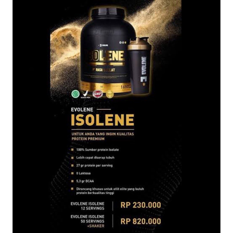 EVOLENE ISOLENE 1650 GR 50 SACHET SUPLEMEN SUSU FITNES FITNESS TINGGI PROTEIN GYM KESEHATAN MAKANAN