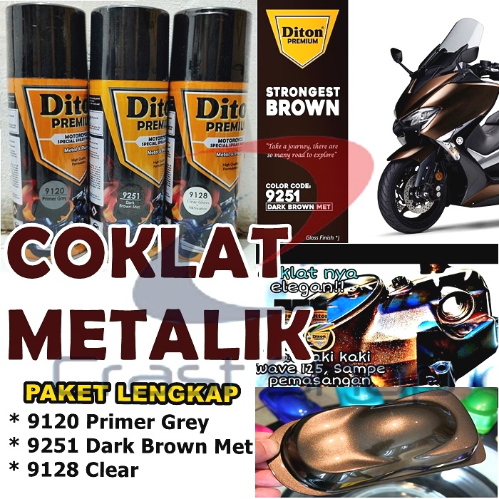 Paket Lengkap Cat Pilox Diton Premium Vespa 9251 Dark Brown Met Warna Coklat Gelap Metalik 400cc pyl