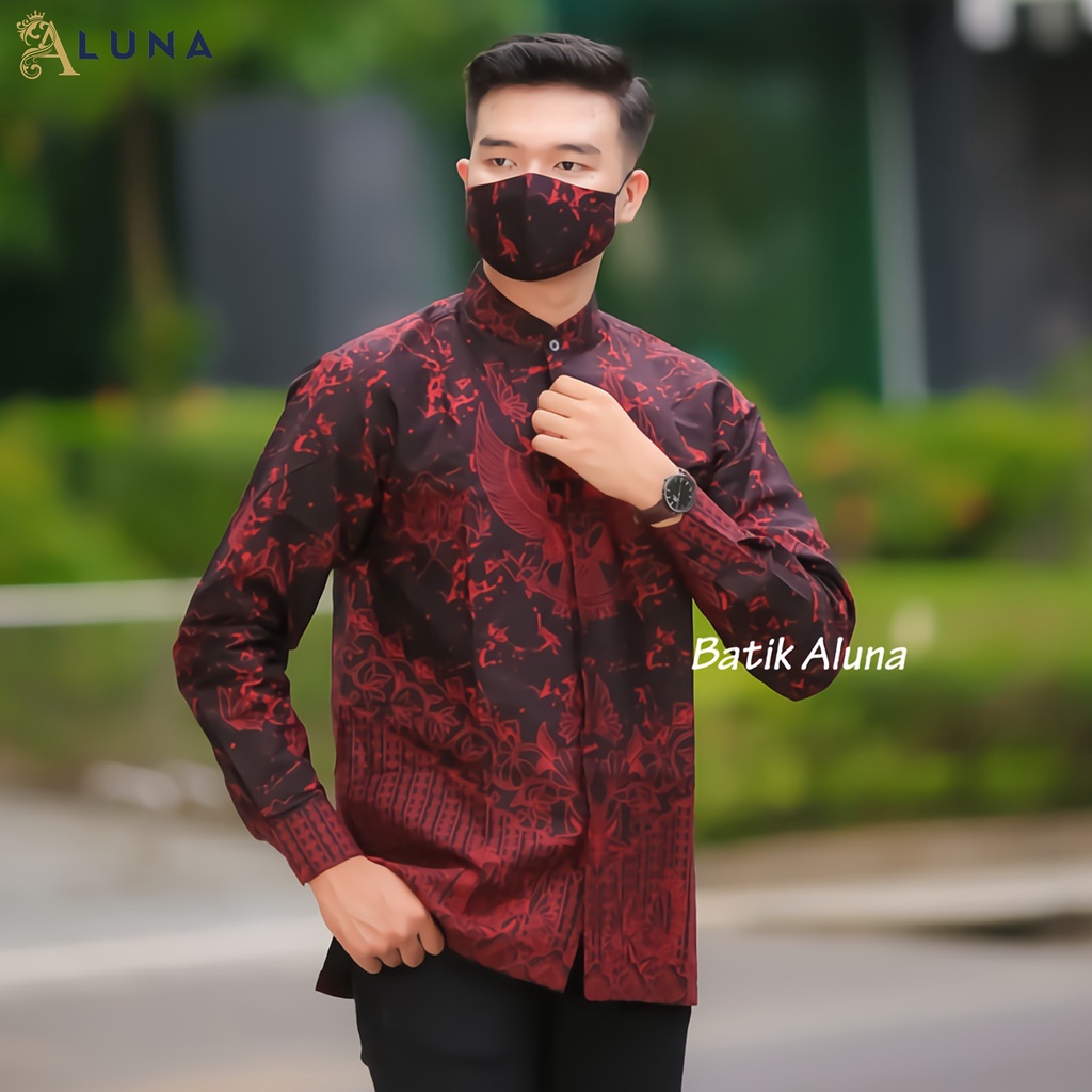 Aluna Baju Kemeja Koko Kurta Pakistan Pria Dewasa Motif Batik Baju Muslim Lengan Panjang Terbaru Good Quality Katun Premium MBA 007