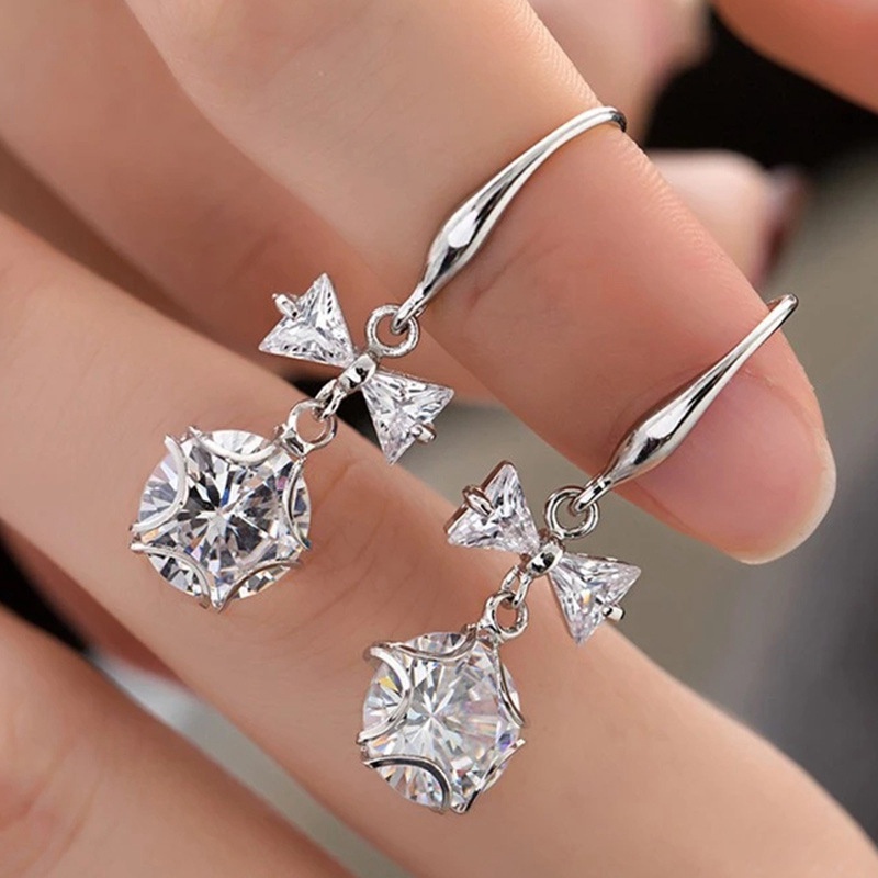 Bow Drop Earrings Women High Quality Silver Color Princess Earring For Dance Party Luxury Gift Fashion Jewelry