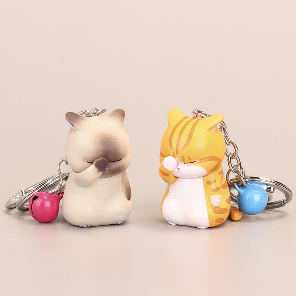 Needway  Fashion Jewelry Shy Cat Keychains Ornaments Gifts Chubby Kitten Animal Keyrings Cute Charm Cartoon PVC Bell Door Key Bag Decoration/Multicolor