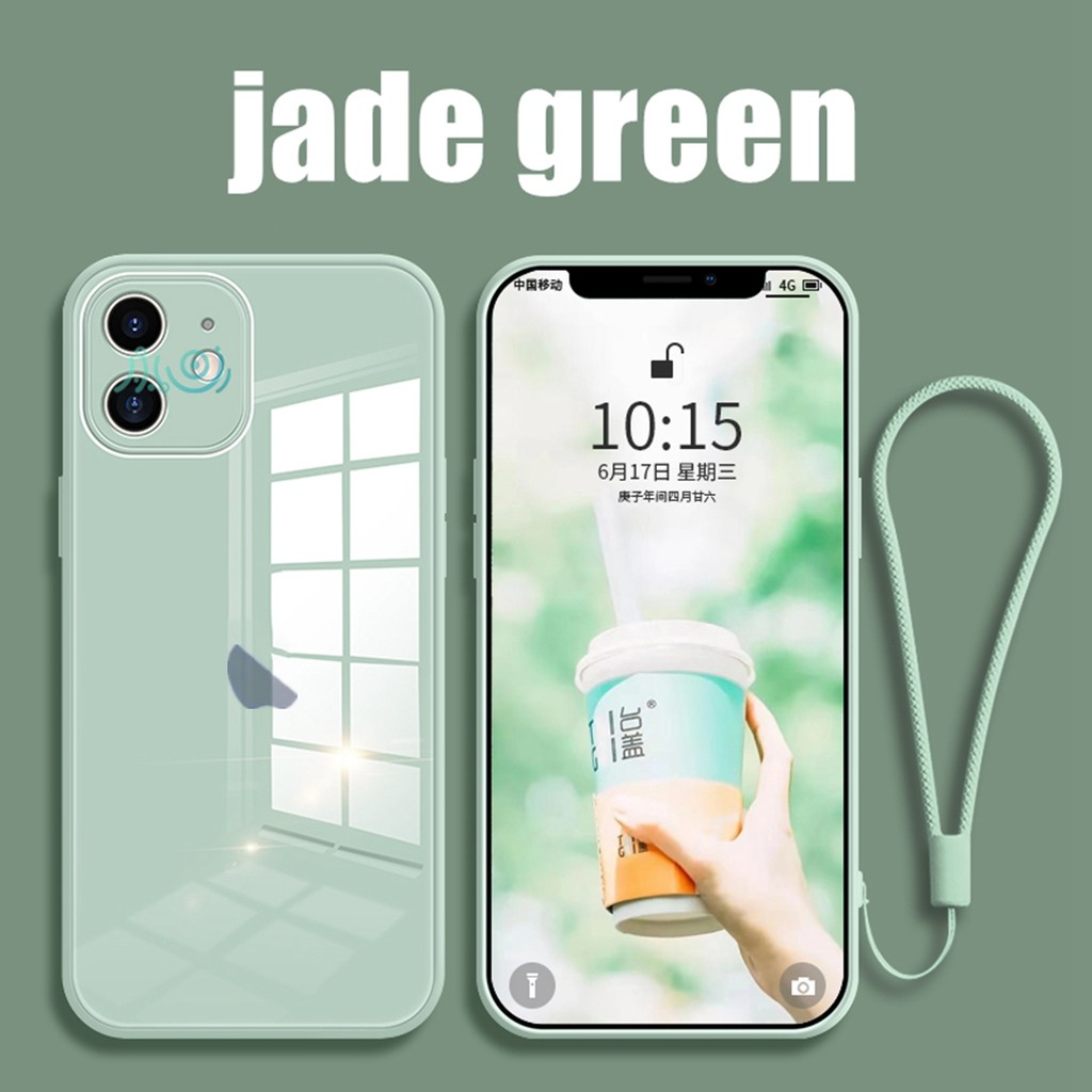 【Free Lanyard】Macaron Casing iPhone 13 pro max 11 12 Pro MAX XS MAX XR X 11 Pro max Tempered Glass Case Square Silicone back cover