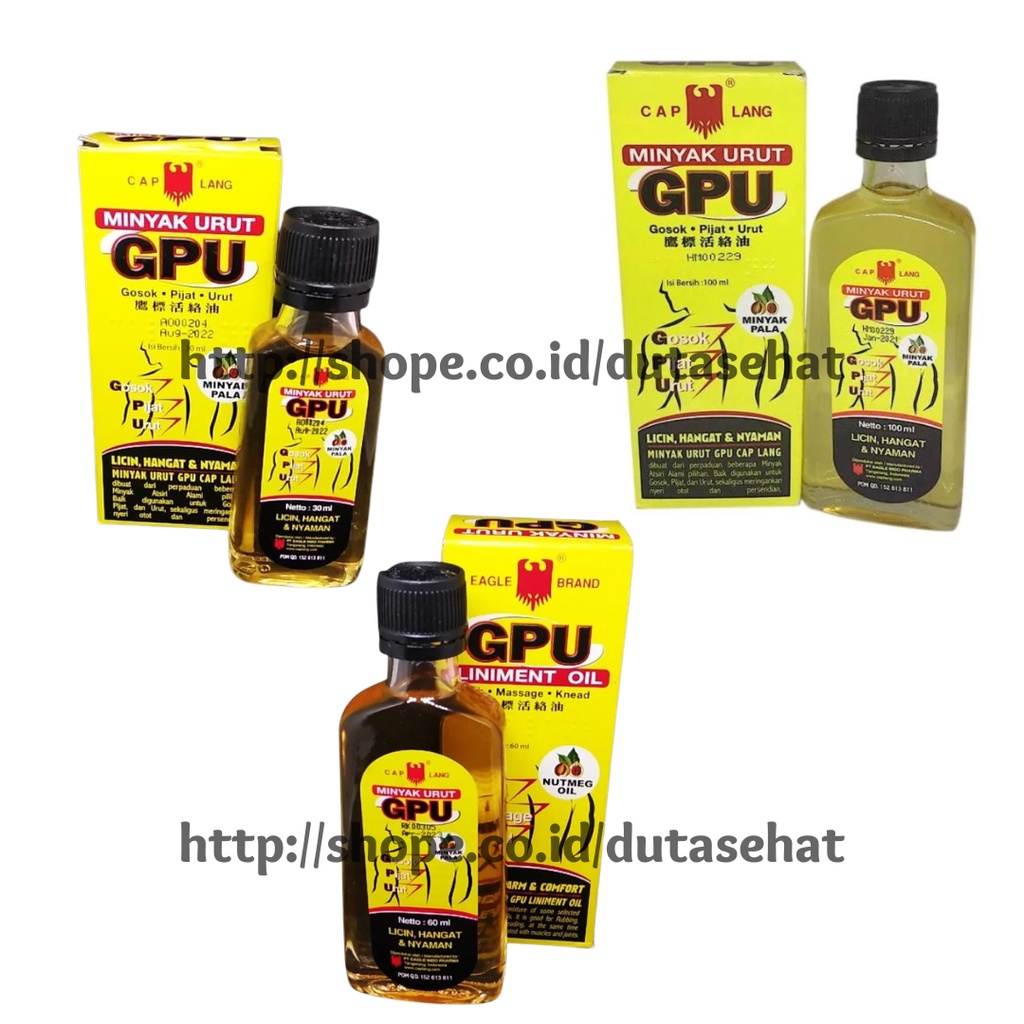 Lang Minyak Urut GPU Pala 30 ml, Lang Minyak Urut GPU Pala 60 ml, Lang Minyak Urut GPU Pala 100 ml -