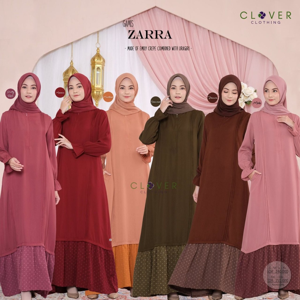 Gamis Zarra by Clover Clothing Long Dress Baju Muslim Perempuan Wanita Brown Dusty Rose Maroon Milo 