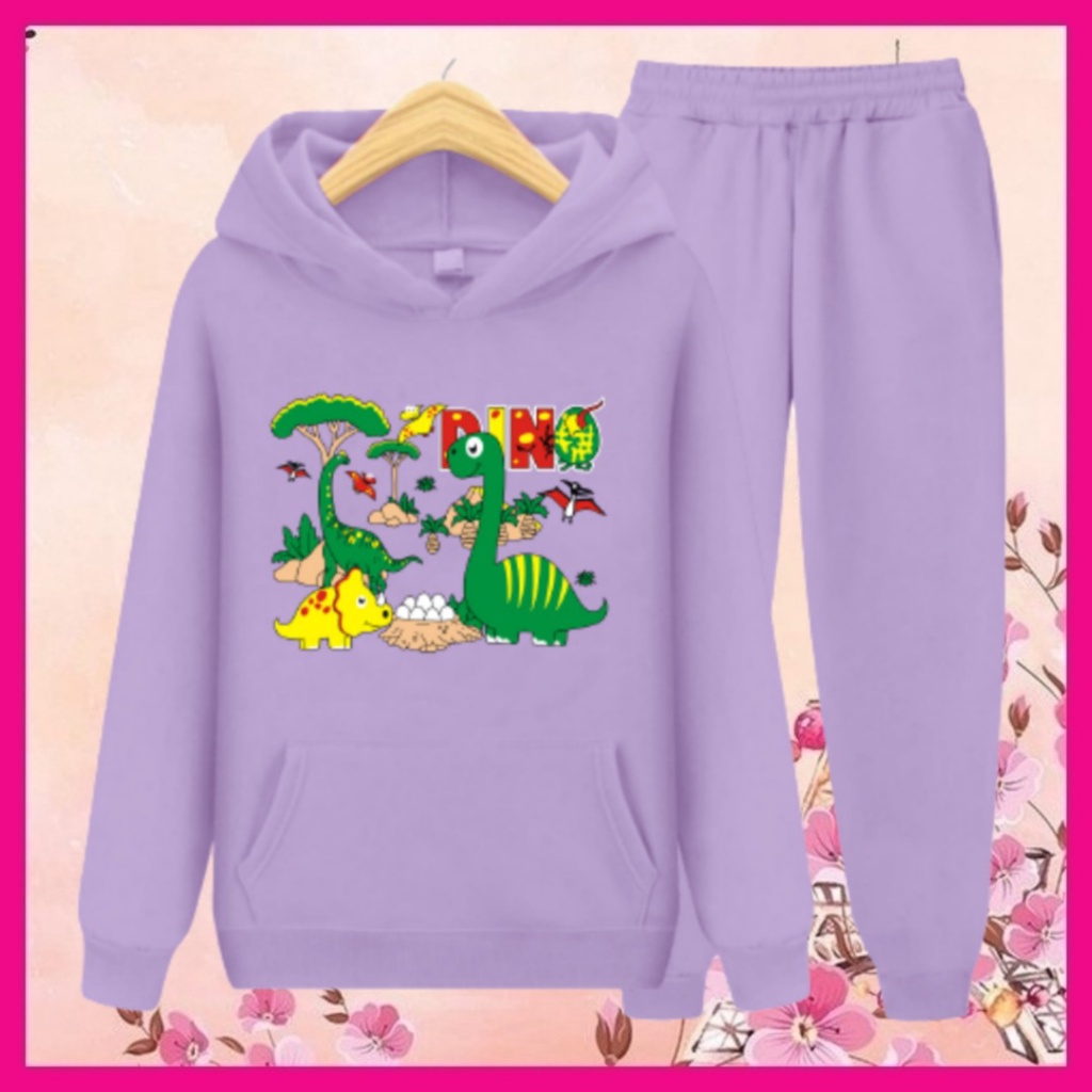 Setelan Sweater Hoodie Anak Perempuan Lengan panjang dan Celana panjang Terbaru 2022 Stelan Anak Cewek Kekinian Murah Korea Style Size M 5 6 7 Tahun XL 8 10 11 12 Tahun Dino