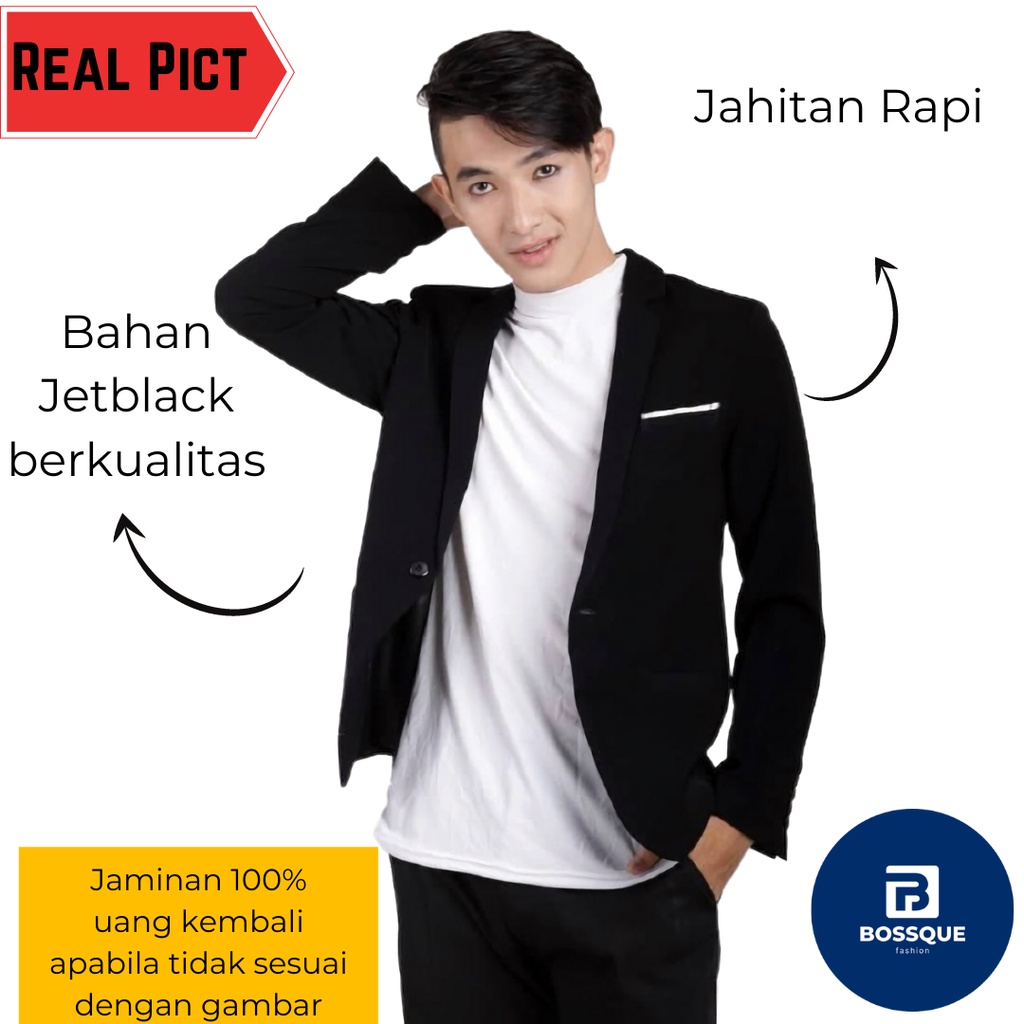 JAS BLAZER HITAM PRIA SLIMFIT ADA JUMBO SIZE WEDDING NIKAH WISUDA FORMAL KERJA BISNIS