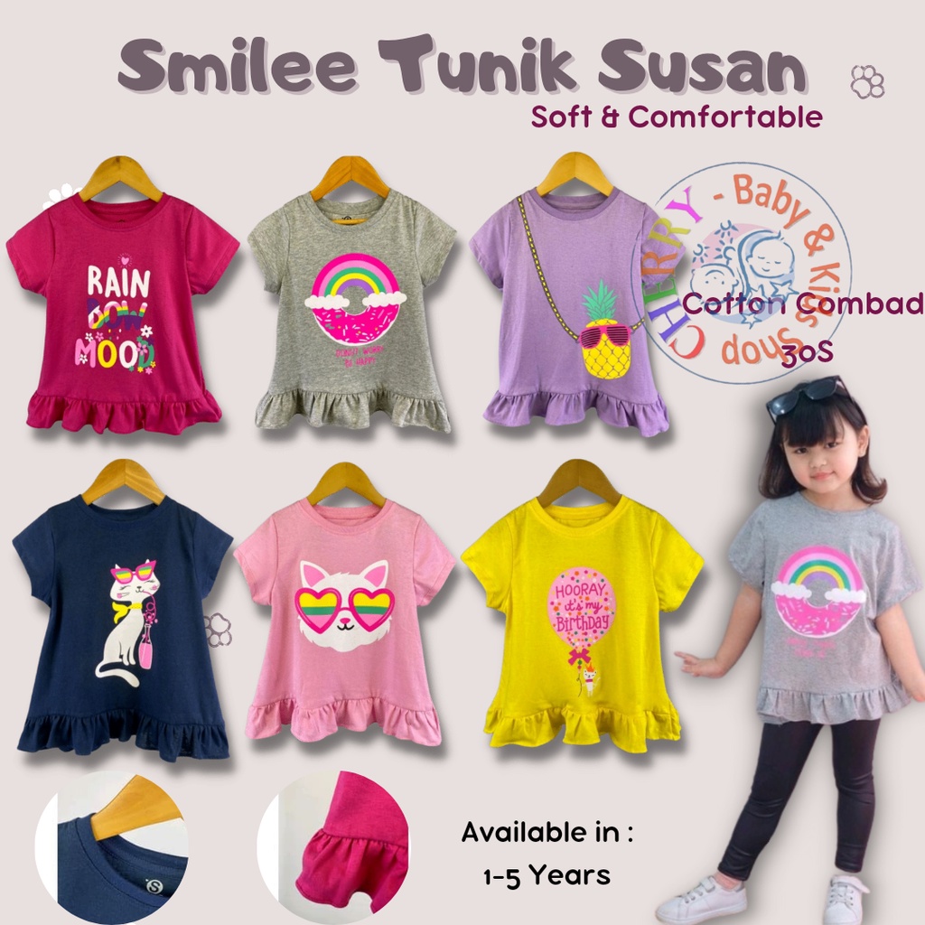 Tunik Anak Smilee Susan Banyak Warna 1 - 5 Tahun Tunik Anak Atasab Ruffle Anak Bayi Lucu CBKS S24