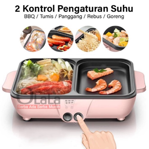 BBQ GRILL PAN STEAMBOAT 2IN1 ELEKTRIK SHABU HOTPOT SUKI ELECTRIC OLL-HG08