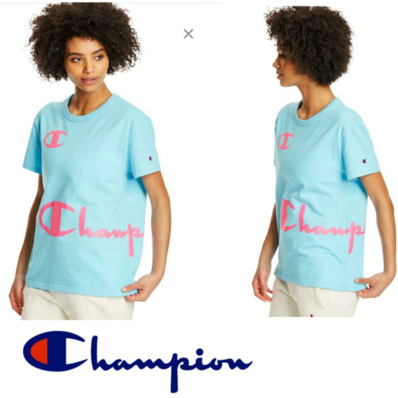 Champion logo tee shirt blue women