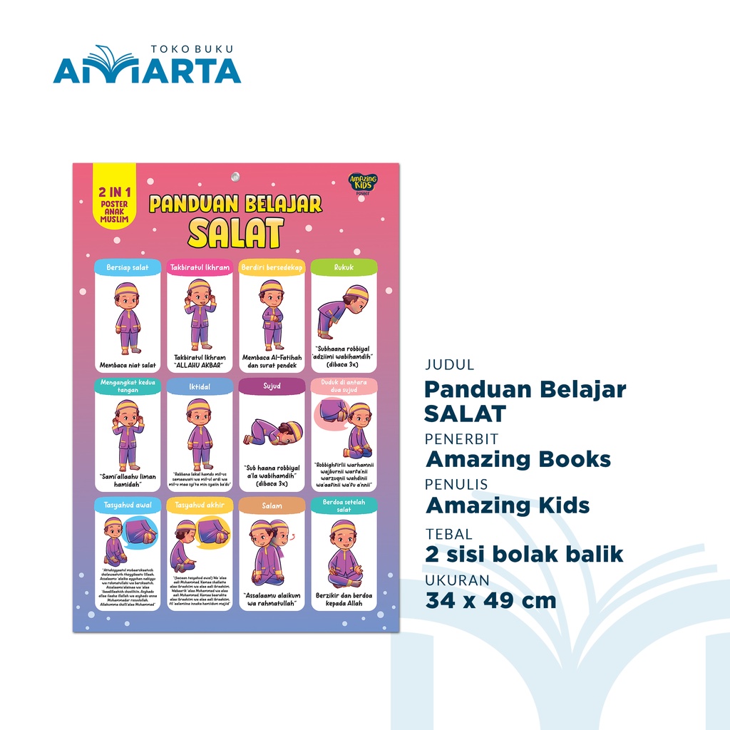 Poster Edukasi Anak - Belajar Sholat dan Wudhu (2 in 1 poster)