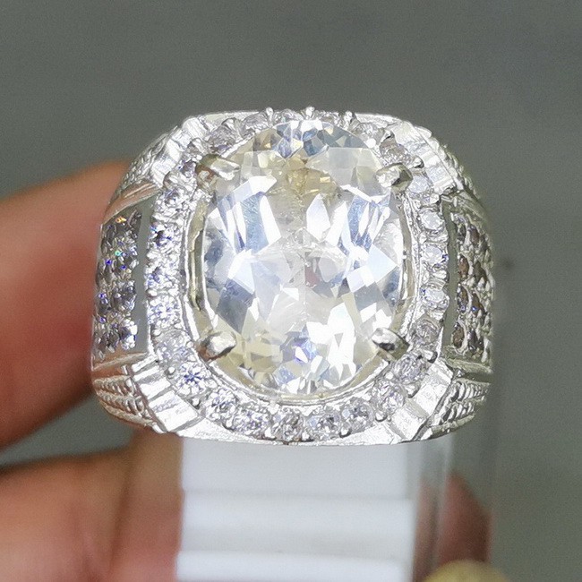 Batu Cincin Pria Topaz Bening Perak Asli