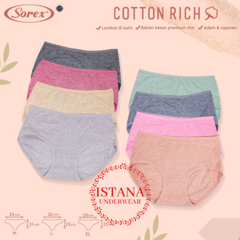 Sorex CD Basic Wanita Cotton Rich Katun Premium Mix CD 1254 |Celana dalam panty mid waist midi sepusar 1254