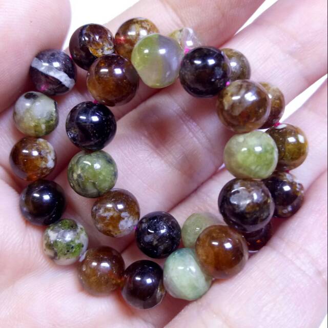 C181. Gelang TOURMALINE Coklat Hijau Pink. NATURAL Bracelet Brown Green Red Watermelon Tourmaline