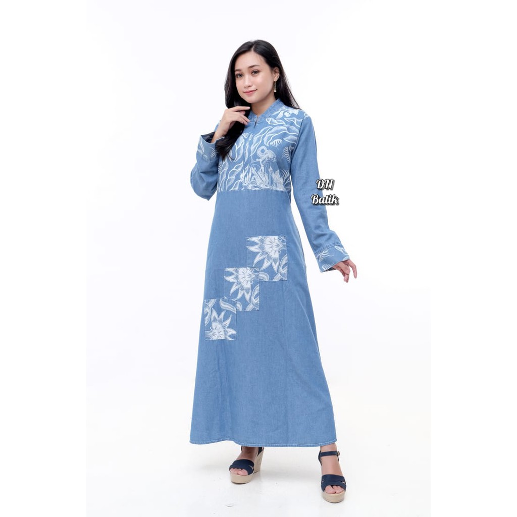 New Gamis Jeans Batik Mewah Elegan | Denim | Dress - Ory DN Batik