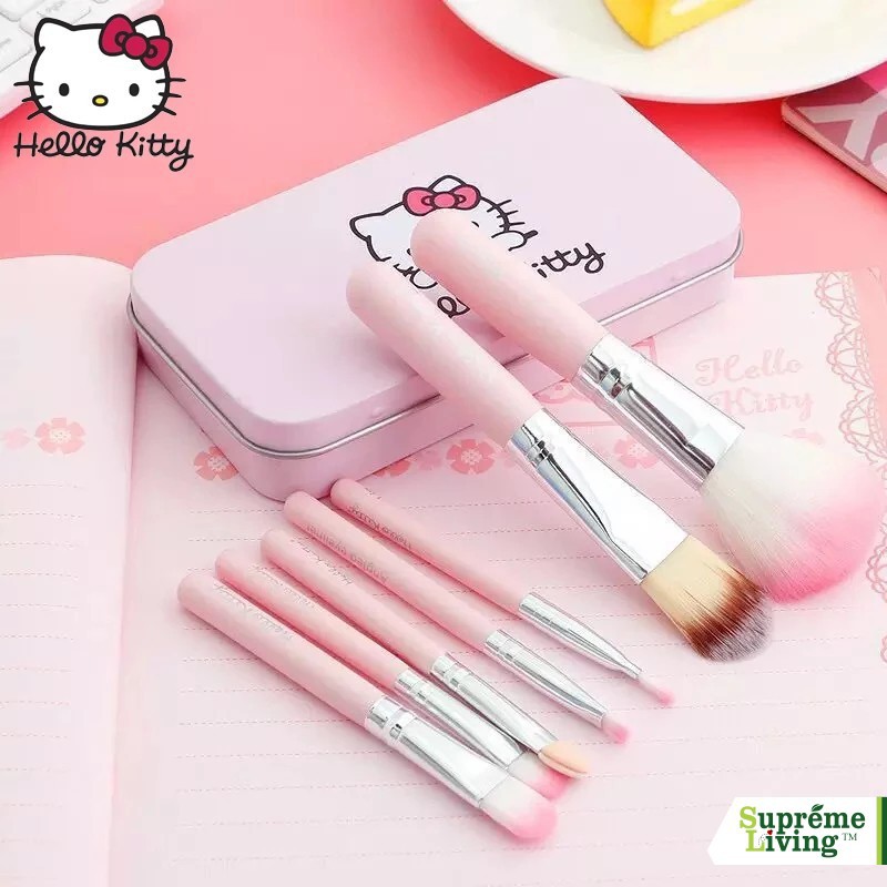 7 Pcs Kuas Hello Kitty Mini Makeup Brush Kaleng