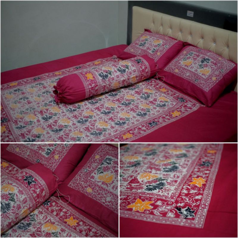 Sprei Batik Halus Tradisional Cap 180*200 motif tanahan coletan, 4 bantal 2 guling ,batik pekalongan