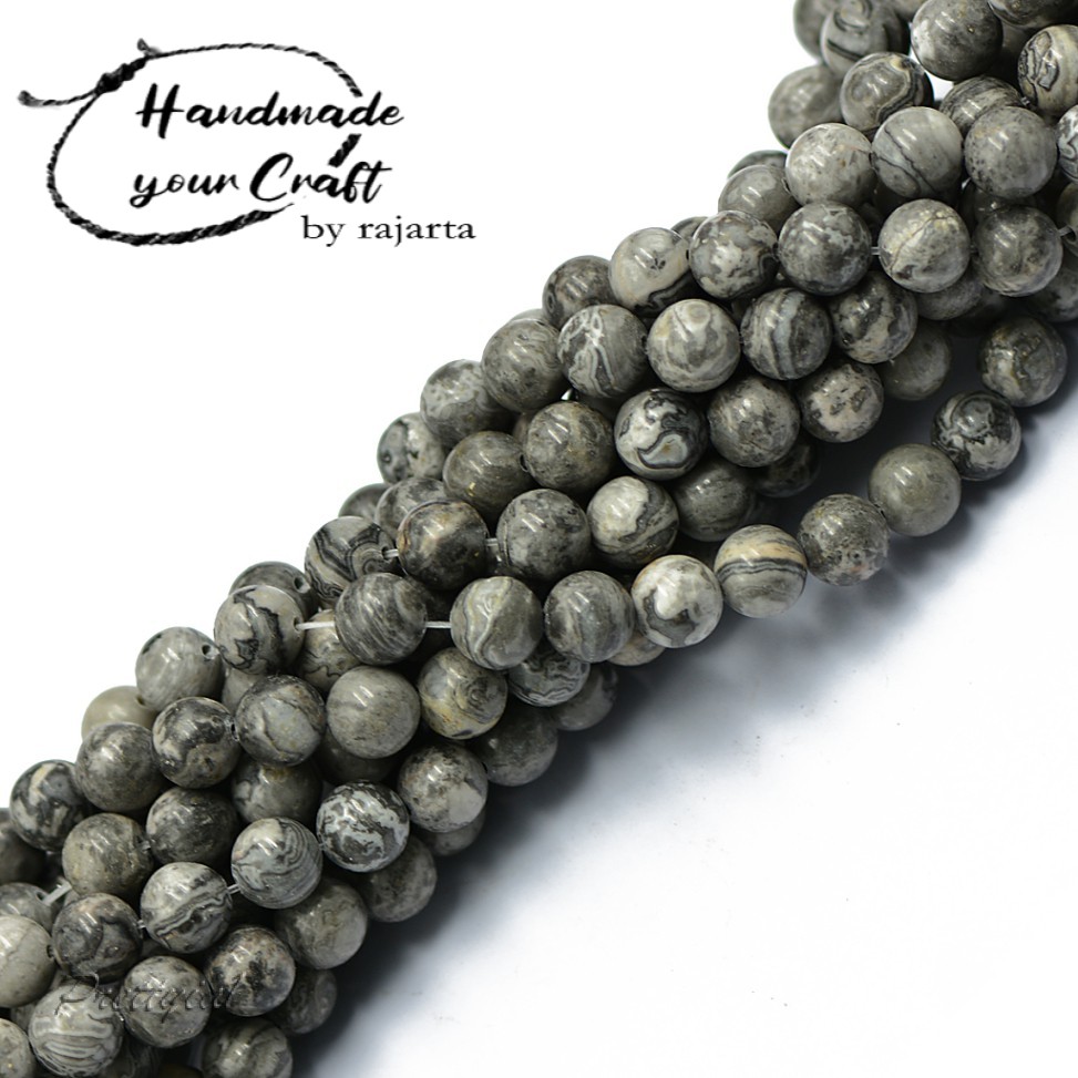 7.7 BIG SALE 8mm Butir Batu Natural Gray Jasper Gemstone Loose Beads