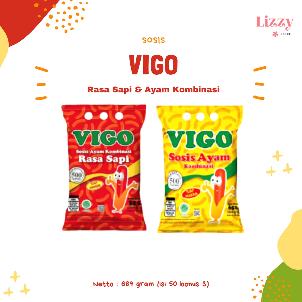 

Vigo Sosis Ayam Kombinasi Sapi Siap Makan Kemasan 689gr isi 50 bonus 2pcs