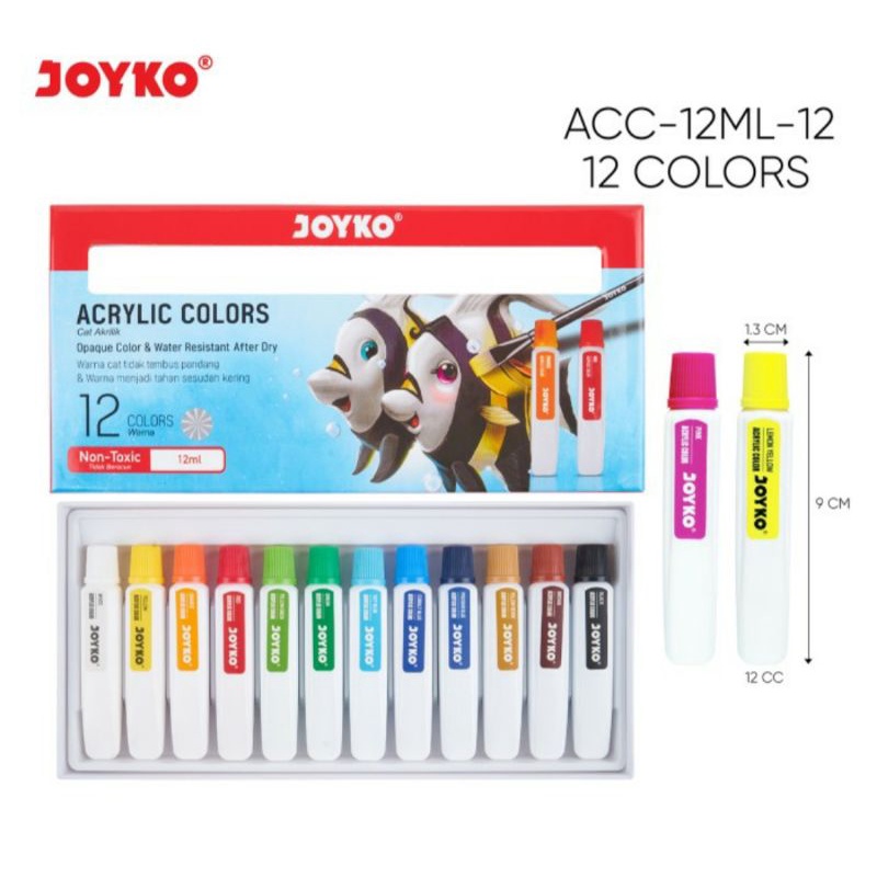 

CAT ACRYLIC COLOR 12 WARNA 12 ML JOYKO