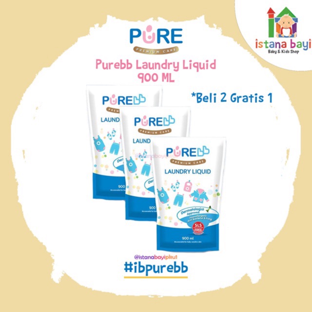 Purebb Laundry Liquid Refill 900 ml ( BUY 2 GET 1 )/Detergent bayi