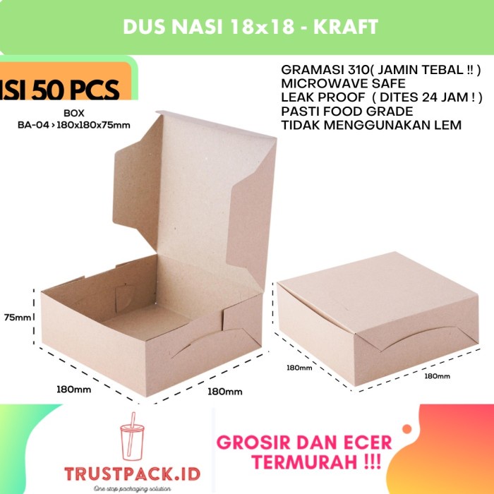 

Makankotak- Dus Nasi 18X18 Kotak Nasi Kraft Paper / Coklat Super Tebal Premium - Dengan Mika -Kotak-