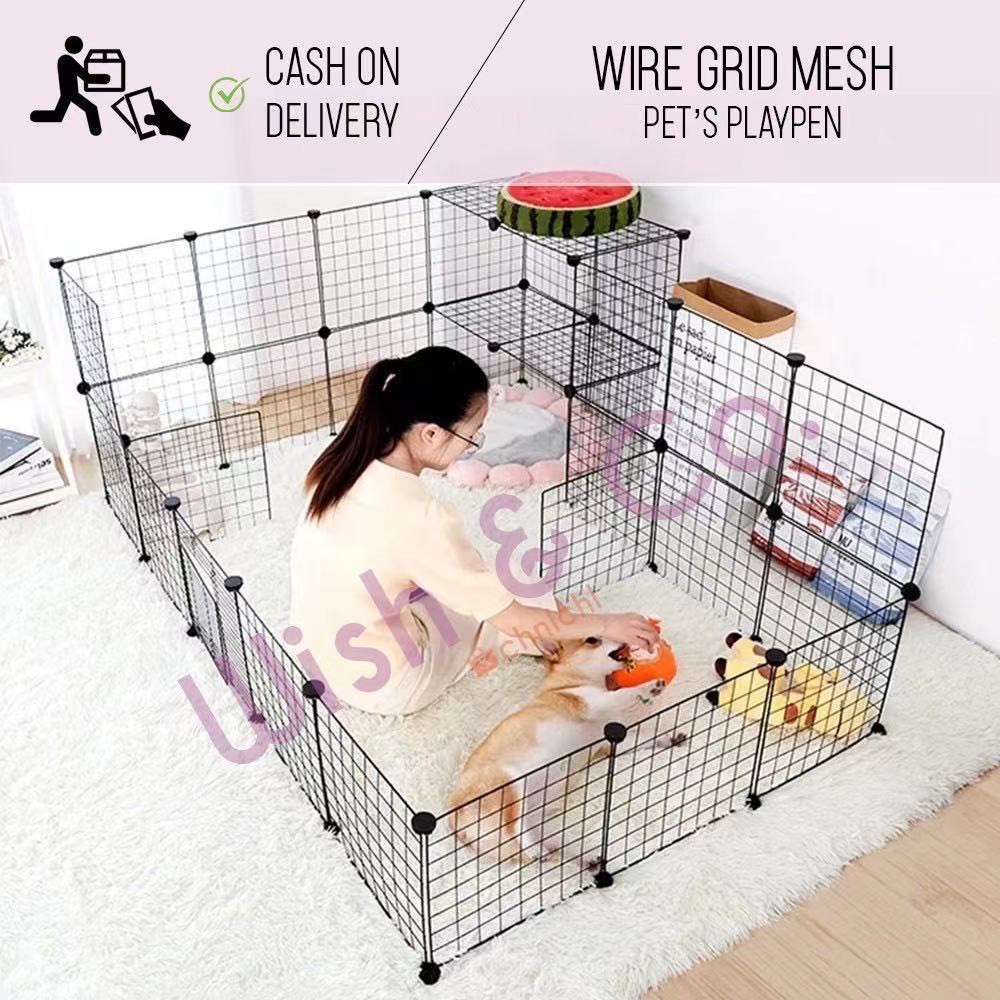 DIY Pet cage /Kandang pagar/Kandang Umbar Besi Lipat -Anjing Kelinci Kucing Hamster Kura-Kura Pagar Gratis （Palu konektor stiker tali kunci）-Putih10pcs ada pintu