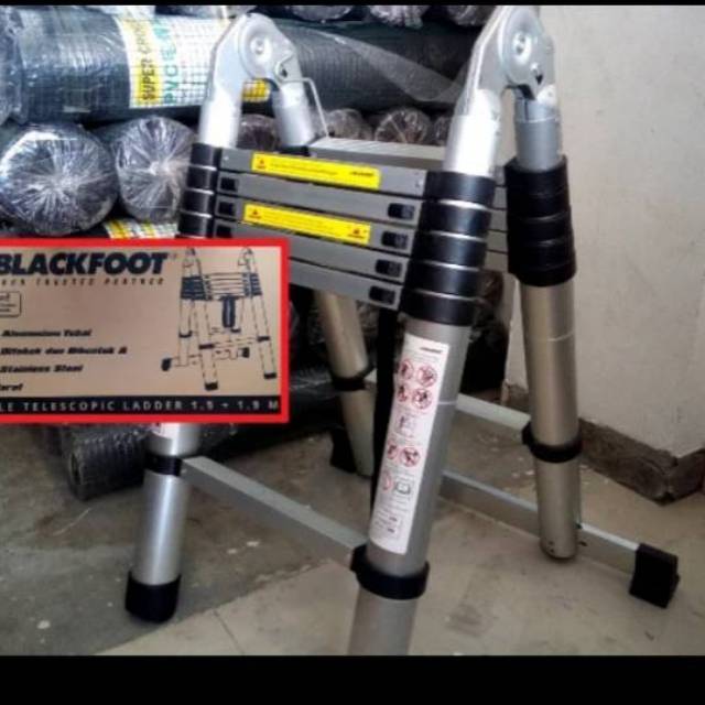 Tangga Lipat Aluminium Double / Double Telescopic BLACKFOOT 3.8M/Tangga Lipat Aluminium Double Telescopic1.9+1.9 = 3.8