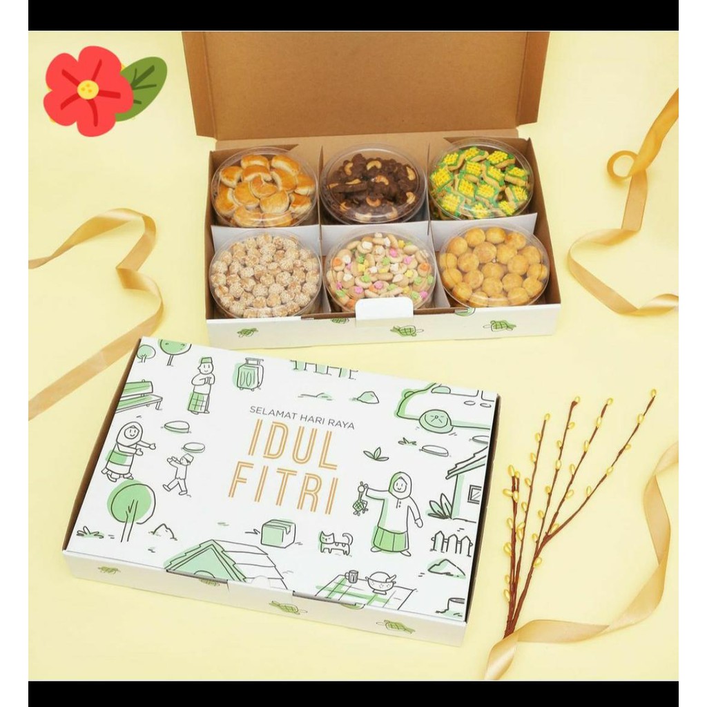 KOTAK DUS LEBARAN KADO KUE KERING IDUL FITRI BINGKISAN HADIAH HAMPERS GIFT HAMPERS 6 TOPLES 500 GRAM