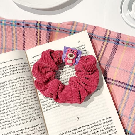 Ikat Rambut Cepol Scrunchie Bear Korea / Kuncir Rambut Kain Motif Bunga Matahari