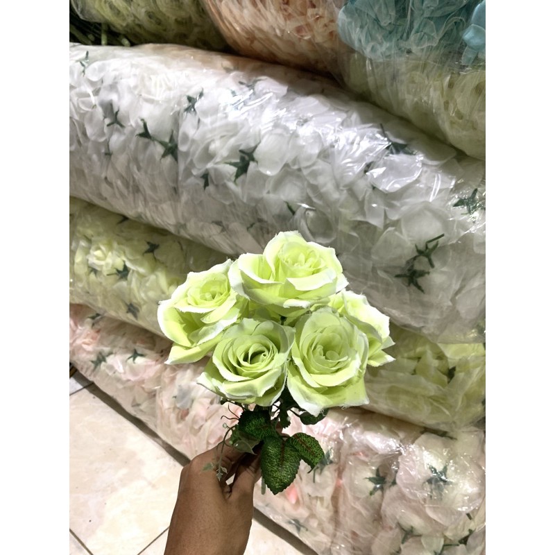 Tangkai Mawar K6 Bludru Import/Bunga Mawar/Artificial/Bunga Palsu/Hiasan/Dekorasi-HIJAU