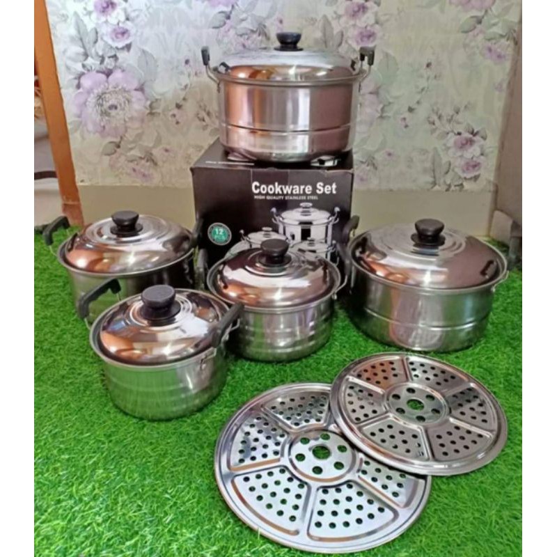 panci set steamer tutup stainless susun 5