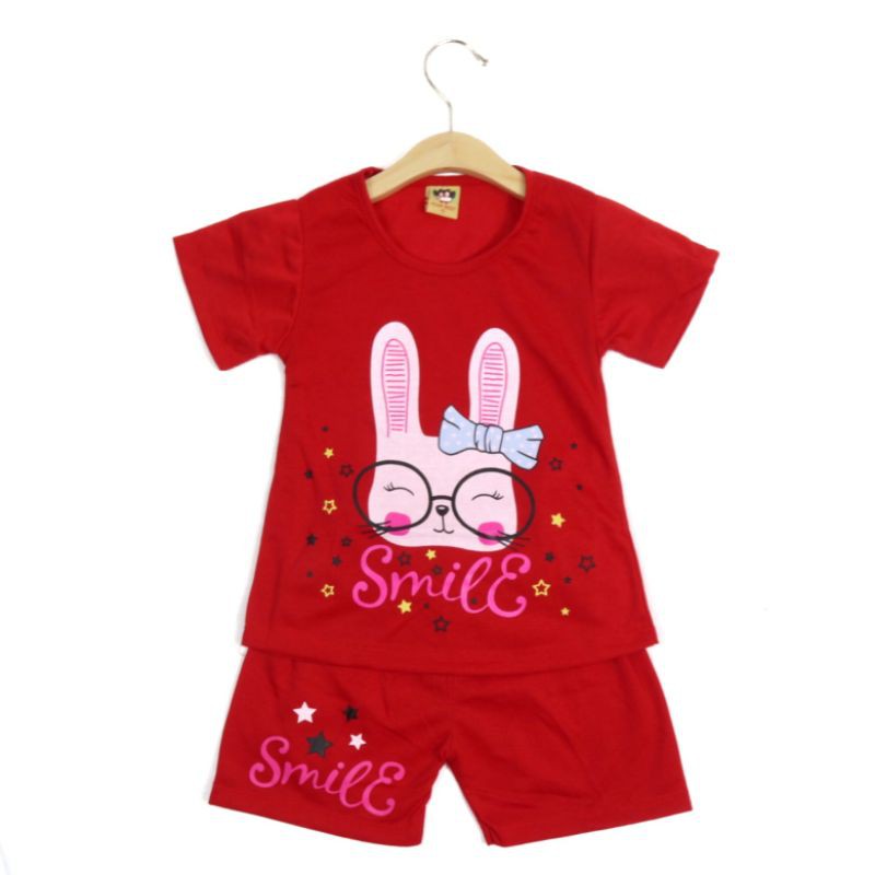 SETELAN FASHION BAJU ANAK PEREMPUAN MOTIF RABBIT BAHAN KAOS GAMBAR SABLON 2-6 TAHUN