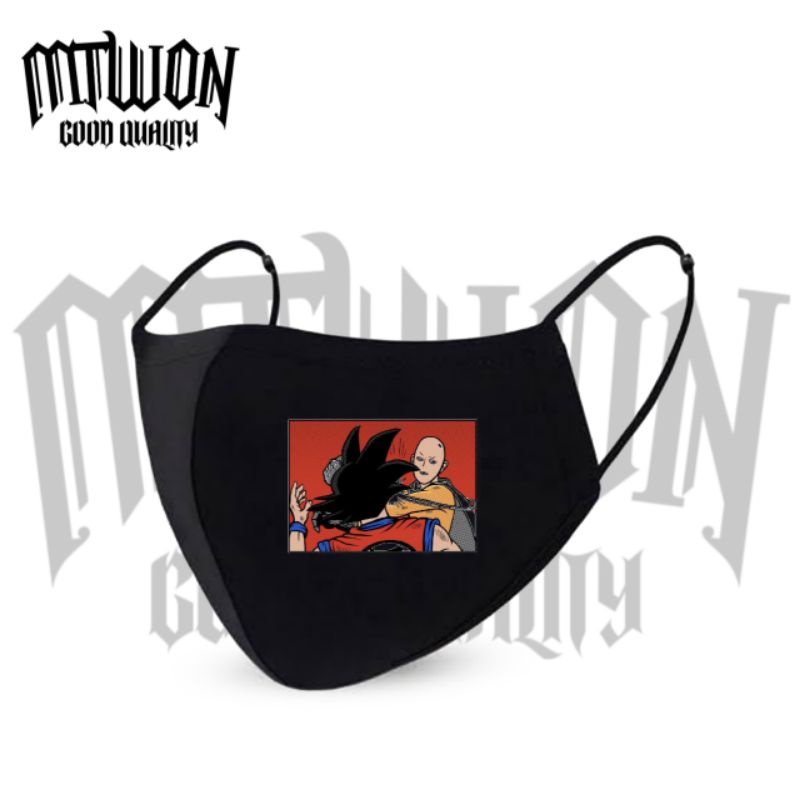 Masker DRAGONBALL & ONE PUNCH MAN anime / kain 3 lapis/ply /black Earloop headloop / pria wanita dew