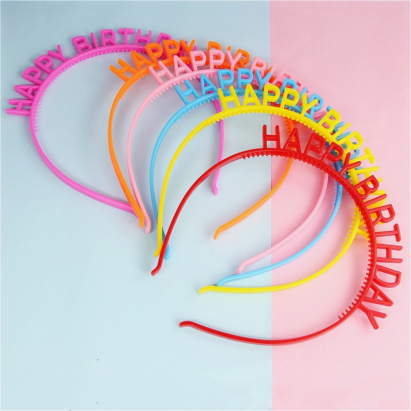 Candy Color Happy Birthday Letters Plastic Headbands / Girls Elegant Korean Non-slip Elastic Hair Hoop / Women Birthday Decoration Hairbands Crown / Ladies Party Hair Accessories