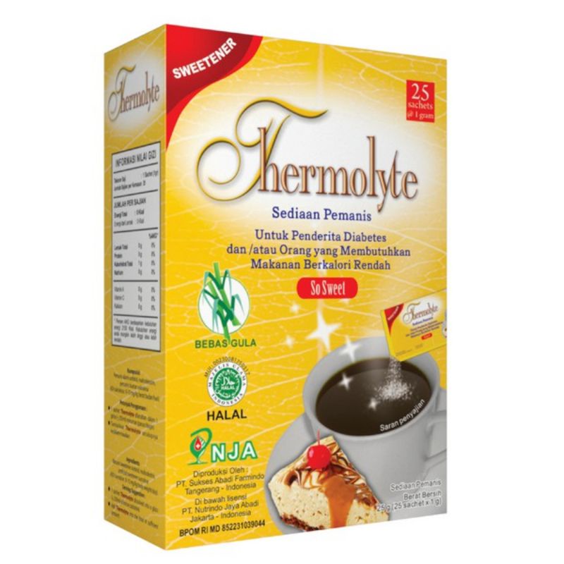 

Thermolyte Sweetener - Box isi 25 Sachet @ 1 Gram - Pemanis Pengganti Gula