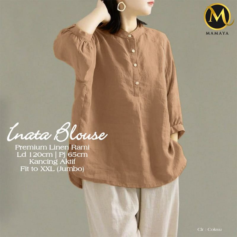 TORE- Kemeja Polos Linen Wanita Kerah Shanghai Atasan Wanita Shirt Jumbo Blouse Ceria