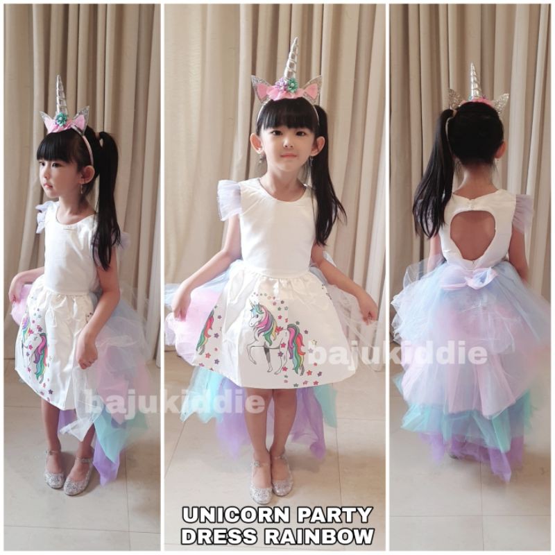 UNICORN PARTY DRESS RAINBOW / GAUN PESTA TUTU ANAK PEREMPUAN MOTIF UNICORN IMPORT BAGUS