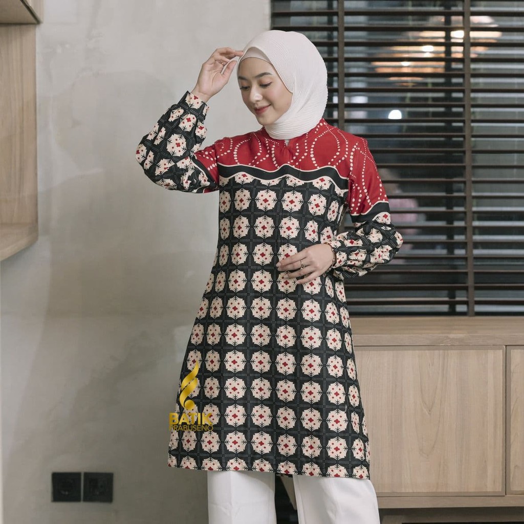 Tunik RATIH Hitam Atasan Baju Batik Wanita Lengan Panjang Original Prabuseno Modern  Busui Casual Co