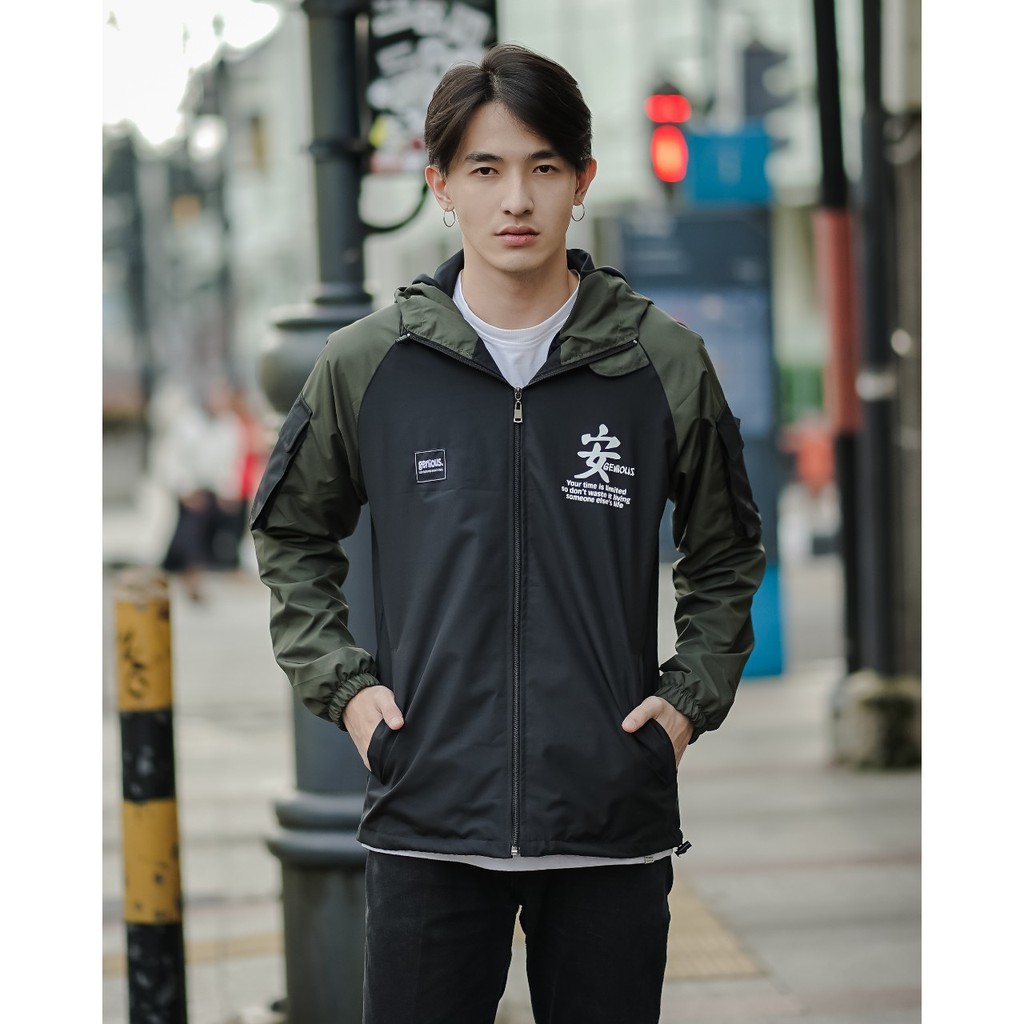 GENIOUS Jaket Casual Jaket Pria Jaket Parasut Jaket Outdoor Hitam Hijau