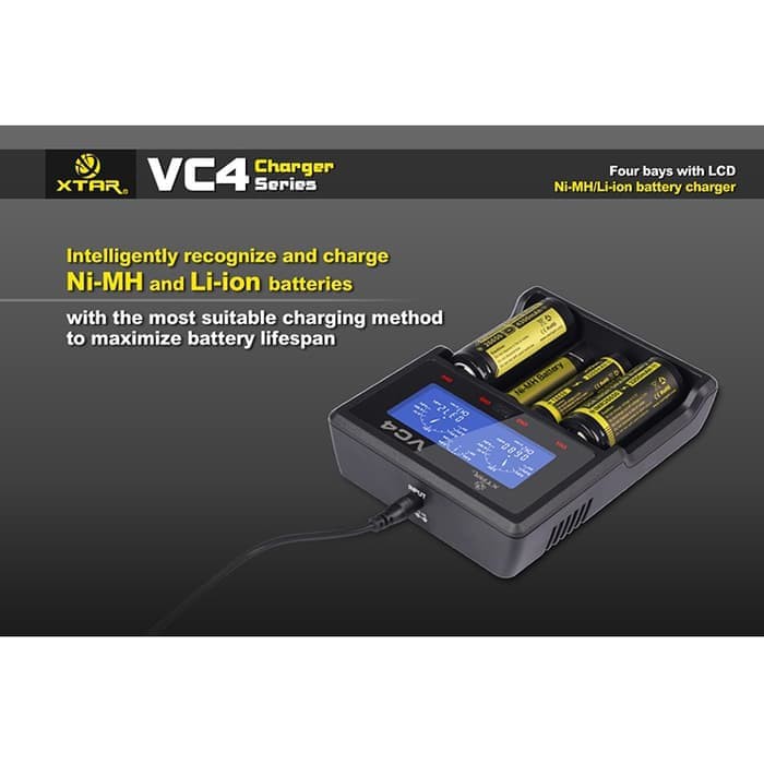 Xtar Vc4 4 Slot Battery Charger For Li Ion Ni Mh With Lcd Shopee Indonesia