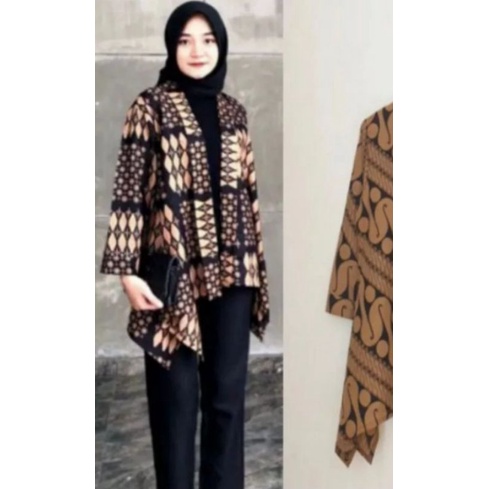 Blezer Murahh Batik Lawasan Coklat Sogan Outer Wanita Modern-Sekat jagat panjang