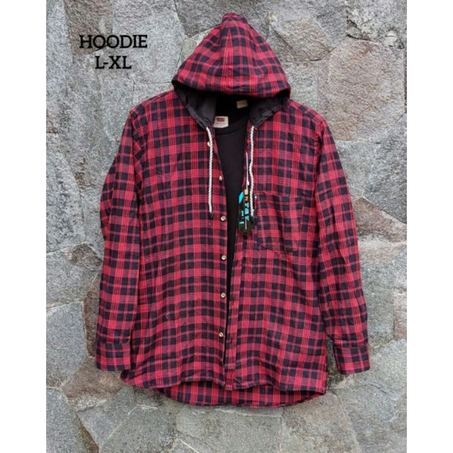 kemeja flanel hoodie unisex lengan panjang,flanel bertopi pria terlaris termurah