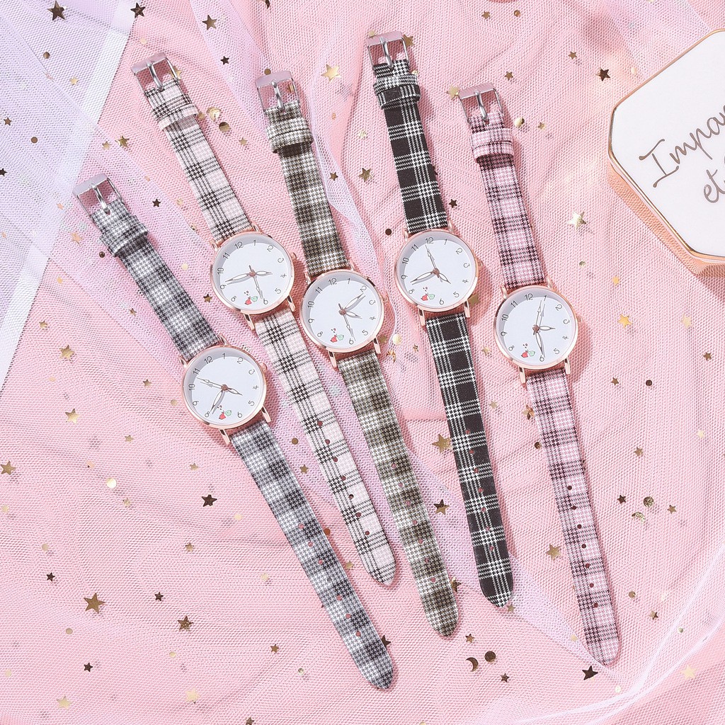 ✅Grosir Jam Senen - Jam Tangan Wanita Quartz Analog Motif Lucu Korean Fashion Dengan Tali Kotak-Kotak Import