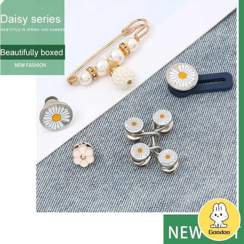 10 PCS Daisy Pattern Nail Gratis Dilepas Celana Denim Penyesuaian Pinggang Tombol Loga -Doo