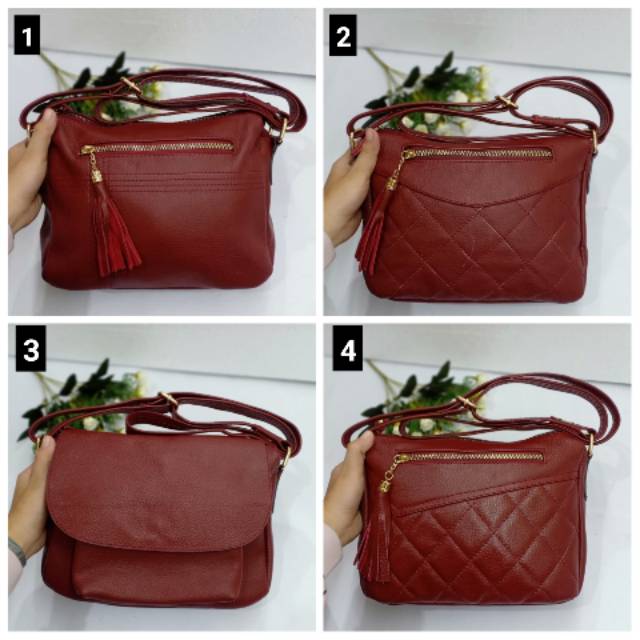 TAS PAPIRUT KULIT ASLI GARUT WARNA MERAH MARUN