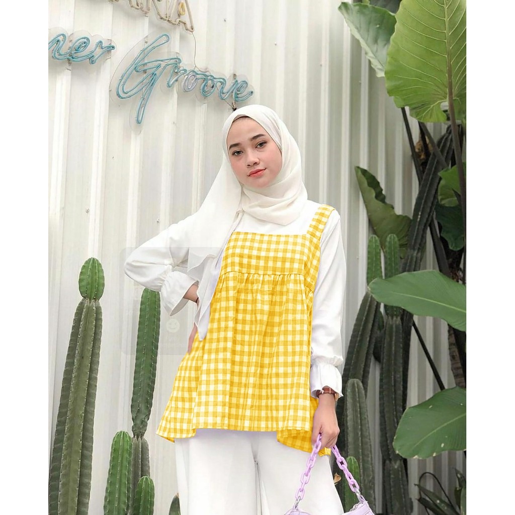 Andra Blouse Atasan Blus Muslim Mix Katun Kotak Fashion Wanita Terlaris