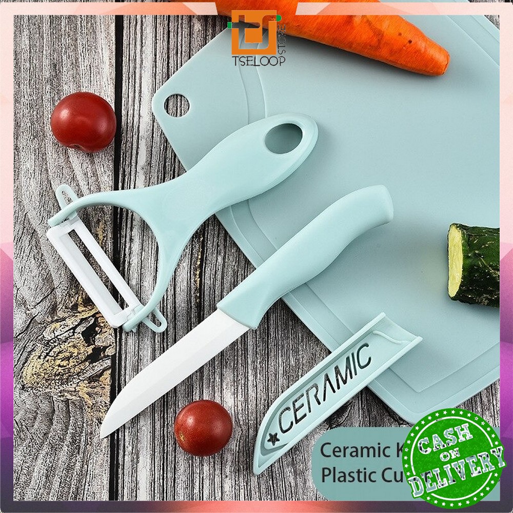 OFM-C442 Pisau Set Keramik 3 in 1 Serbaguna/ Talenan Pisau Pengupas Buah Dan Sayur Knife Peeler Fruit Chopping