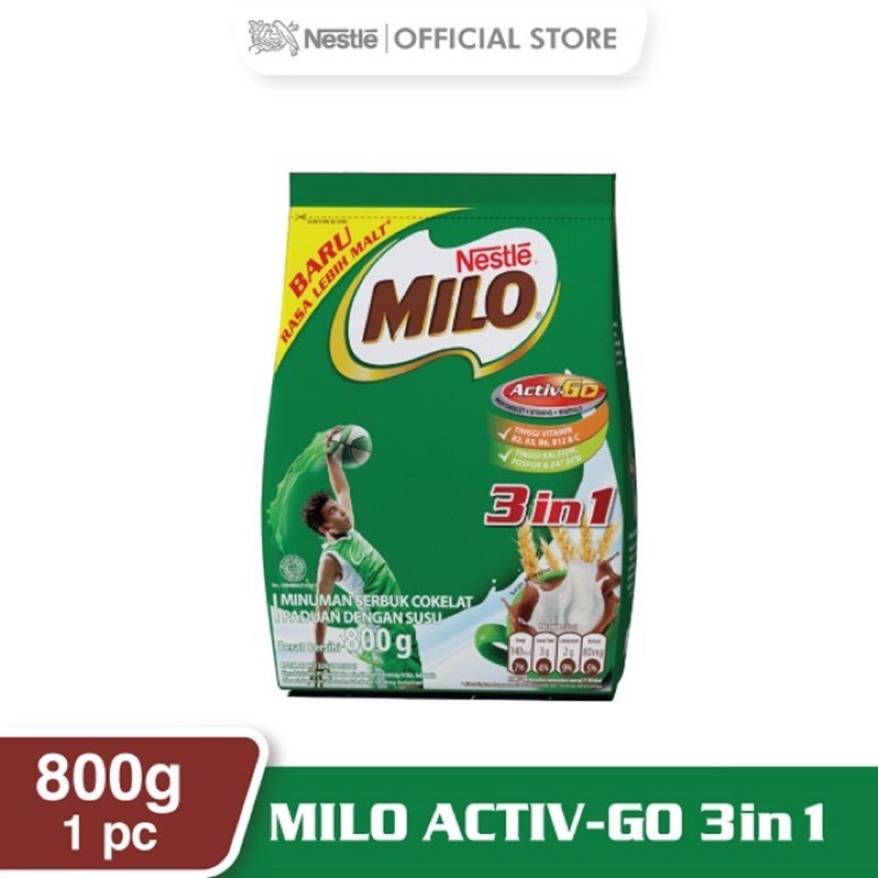 Milo Activ-Go 3 In 1 800gr / susu milo / susu bubuk milo / milo 800gr / susu coklat milo / milo