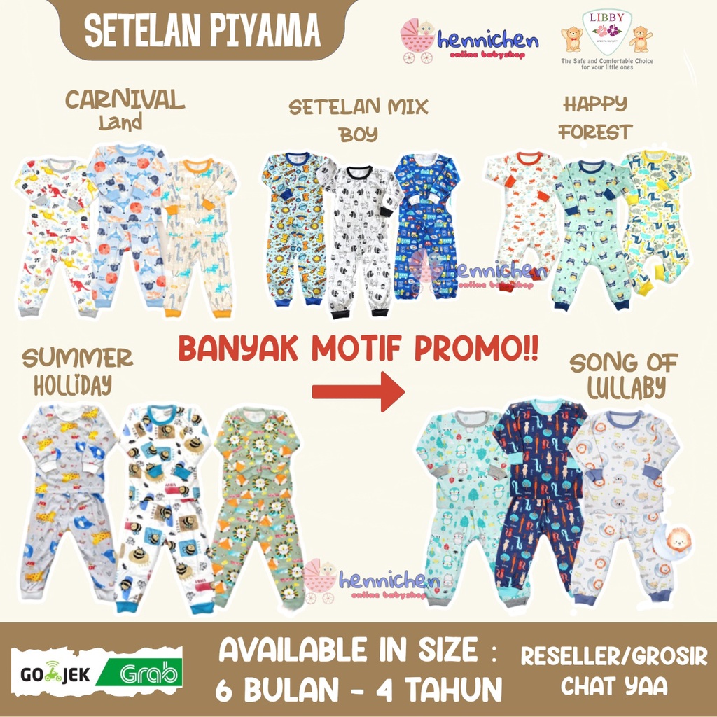 BANYAK MOTIF CUCI GUDANG PROMO MURAH LIBBY Setelan PANJANG Piyama Baju Bayi Libby NB,3-6,S,M,L, 2L,XL, XXL Pakaian Bayi Libby MASTER