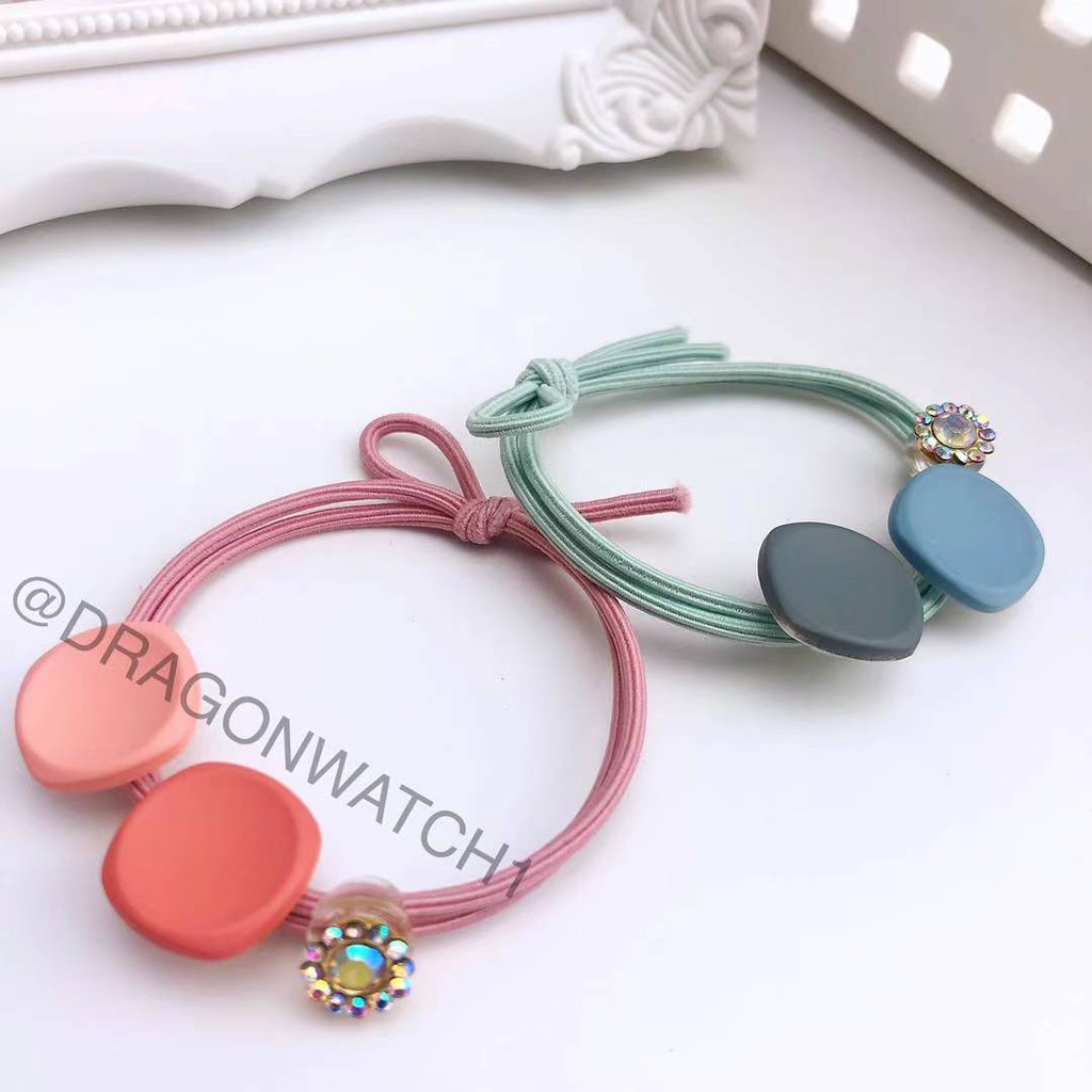 [Fashion Wanita] Ikat rambut 2pcs gaya korea aksesoris bentuk tombol segi karet rambut macaron  T014